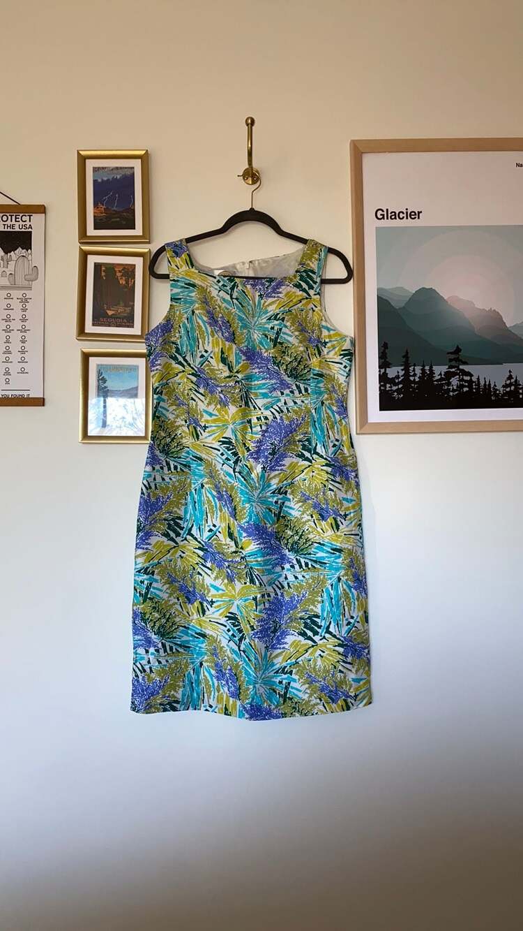 Talbots Pure Silk Colorful Tropical Floral Sheath Dress womens 10
